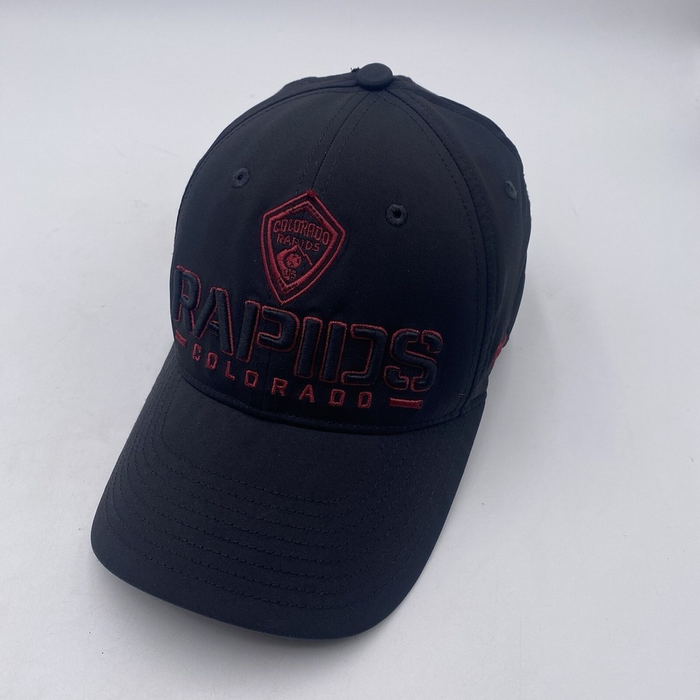Colorado Rapids Soccer Hat‎ Stretch Fit Small Medium Fanatics Black Red Cleaned